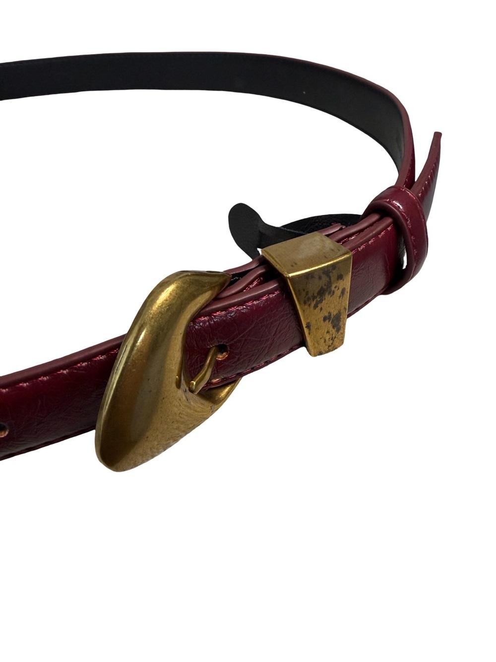 Harper Maroon Leather Belt with Distressed Brass Buckle